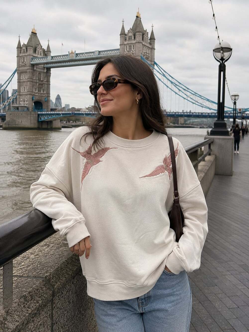 AllSaints Women's Birds Embroidered Crewneck Sweatshirt